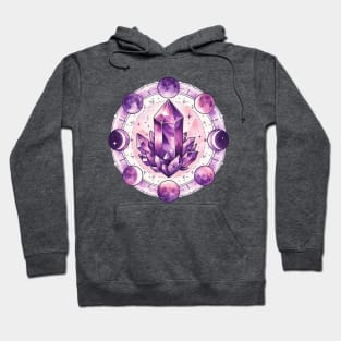 Amathyst Crystal - With Phases of the moon Hoodie